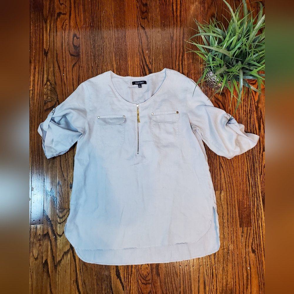 Ellen Tracy 100% Linen V-Neck 3/4 Sleeve Tunic - Picture 7 of 12